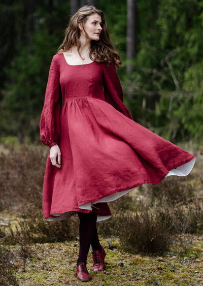 Carmen Dress, Long Sleeve, Marsala Red#color_marsala-red