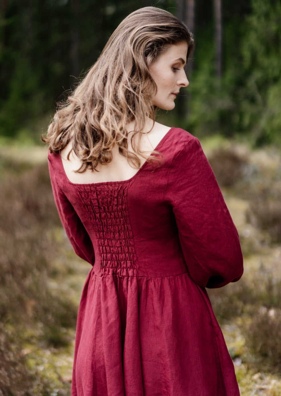 Carmen Dress, Long Sleeve, Marsala Red#color_marsala-red