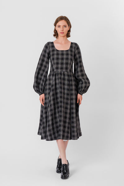 Carmen Dress, Long Sleeve, Black Tartan#color_black-tartan