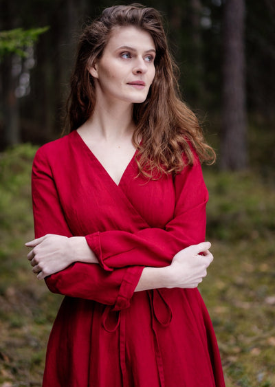 Wrap Dress, Long Sleeve, Red Poppy#color_red-poppy