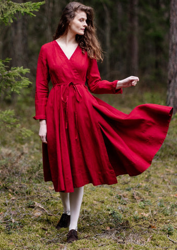 Wrap Dress, Long Sleeve, Red Poppy#color_red-poppy