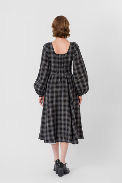 Carmen Dress, Long Sleeve, Black Tartan#color_black-tartan