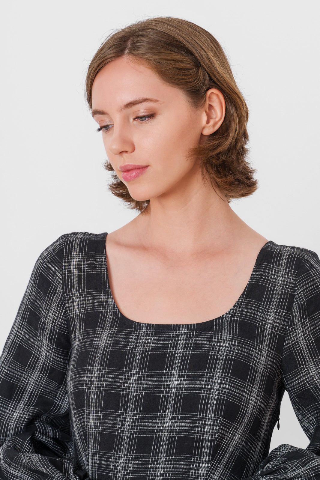 Carmen Dress, Long Sleeve, Black Tartan#color_black-tartan