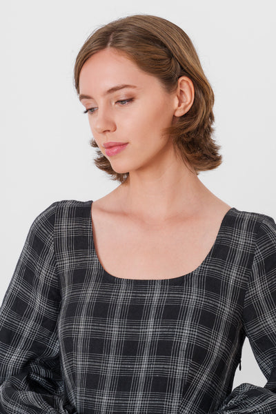 Carmen Dress, Long Sleeve, Black Tartan#color_black-tartan