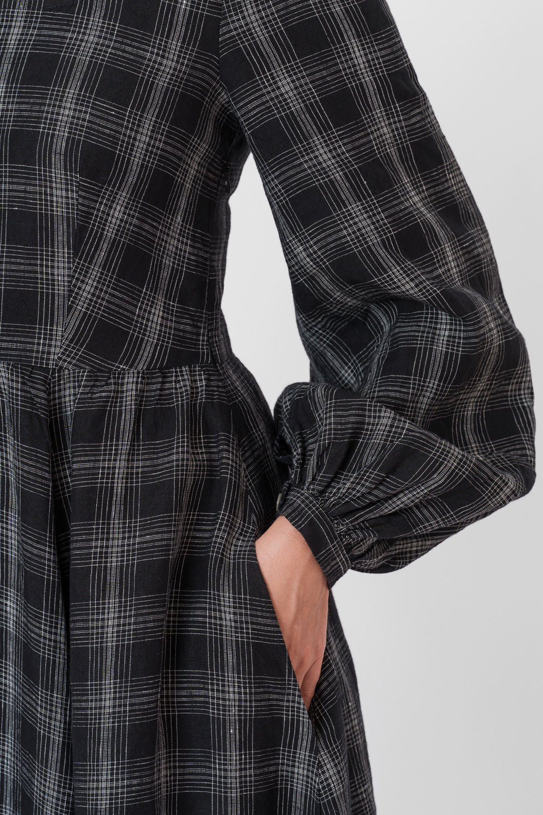 Carmen Dress, Long Sleeve, Black Tartan#color_black-tartan