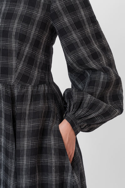 Carmen Dress, Long Sleeve, Black Tartan#color_black-tartan