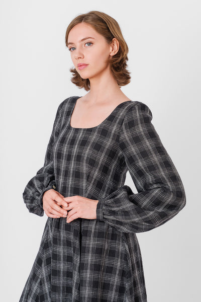 Carmen Dress, Long Sleeve, Black Tartan#color_black-tartan