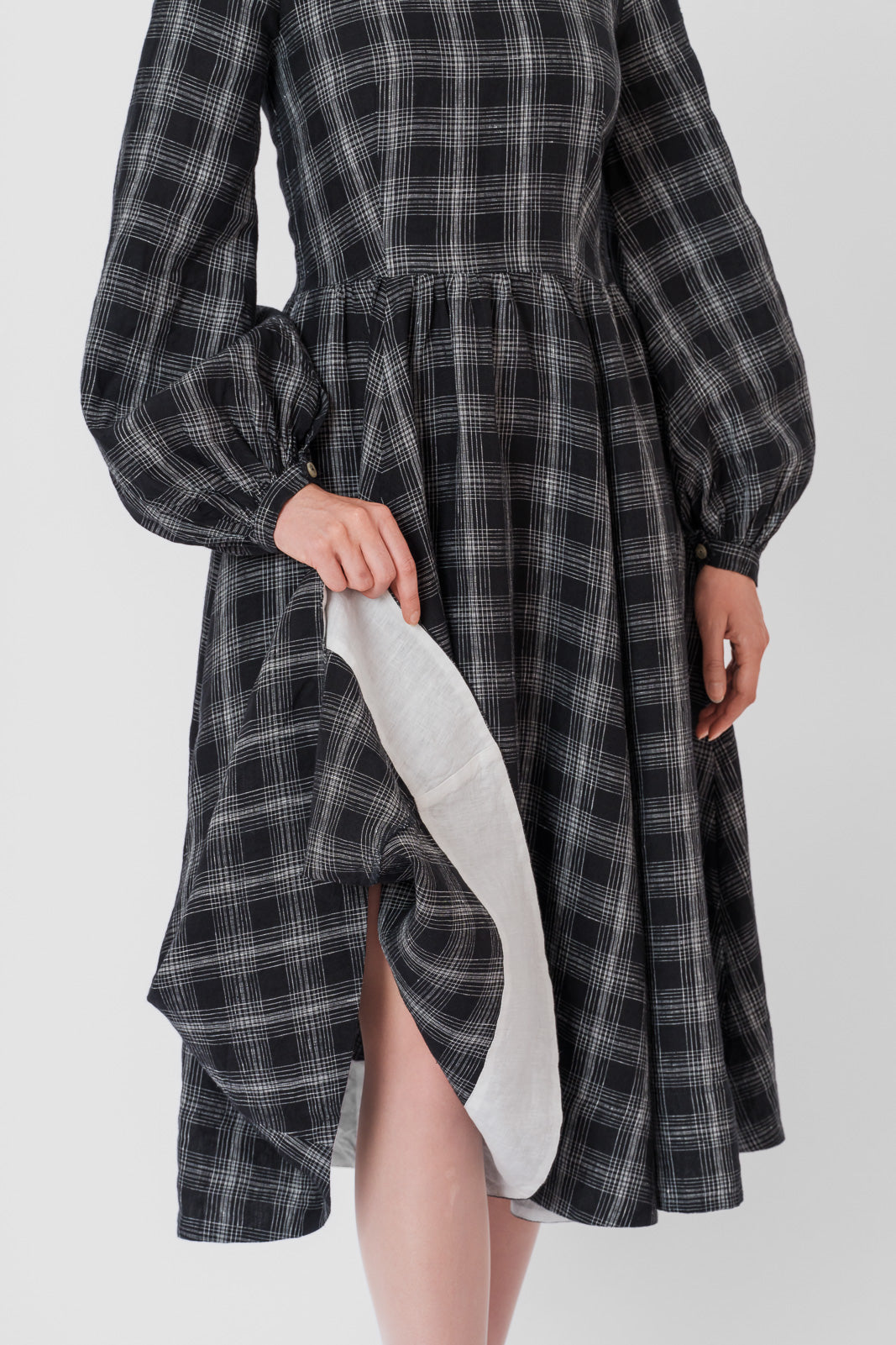Carmen Dress, Long Sleeve, Black Tartan#color_black-tartan