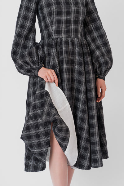 Carmen Dress, Long Sleeve, Black Tartan#color_black-tartan