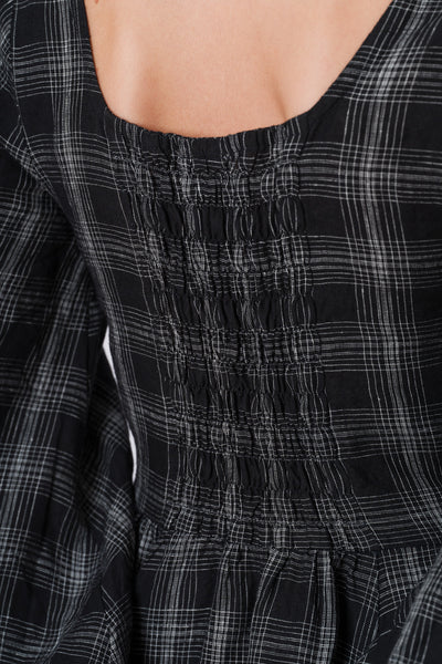 Carmen Dress, Long Sleeve, Black Tartan#color_black-tartan