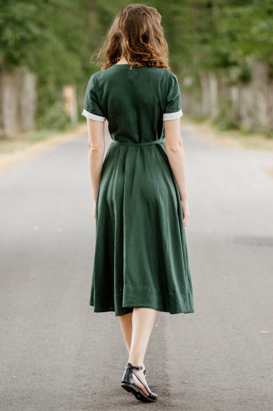 Wrap Dress, Short Sleeve, Evergreen#color_evergreen