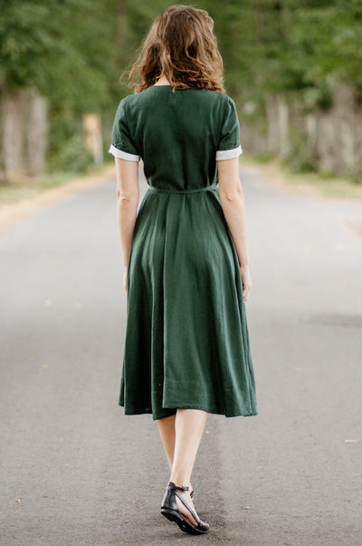 Wrap Dress, Short Sleeve, Evergreen#color_evergreen