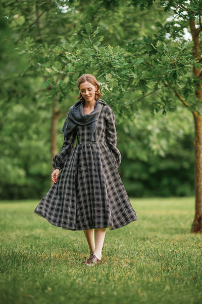 Carmen Dress, Long Sleeve, Black Tartan#color_black-tartan