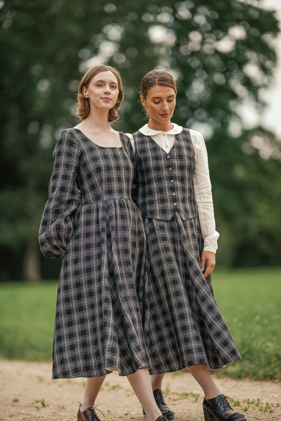 Carmen Dress, Long Sleeve, Black Tartan#color_black-tartan