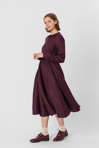 Classic Dress, Long Sleeve, Twill Linen, Royal Grape#color_royal-grape