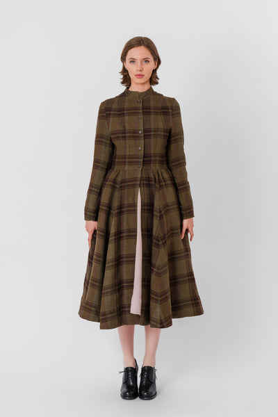 Victorian Coat, Long Sleeve, Twill Linen, Oak Tartan#color_oak-tartan