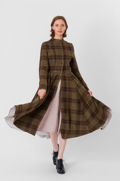 Victorian Coat, Long Sleeve, Twill Linen, Oak Tartan#color_oak-tartan