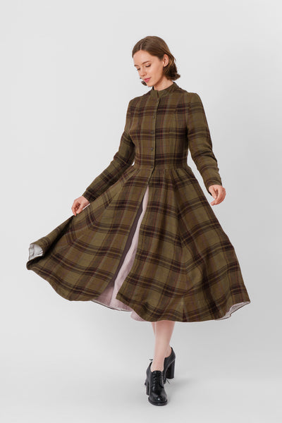 Victorian Coat, Long Sleeve, Twill Linen, Oak Tartan#color_oak-tartan
