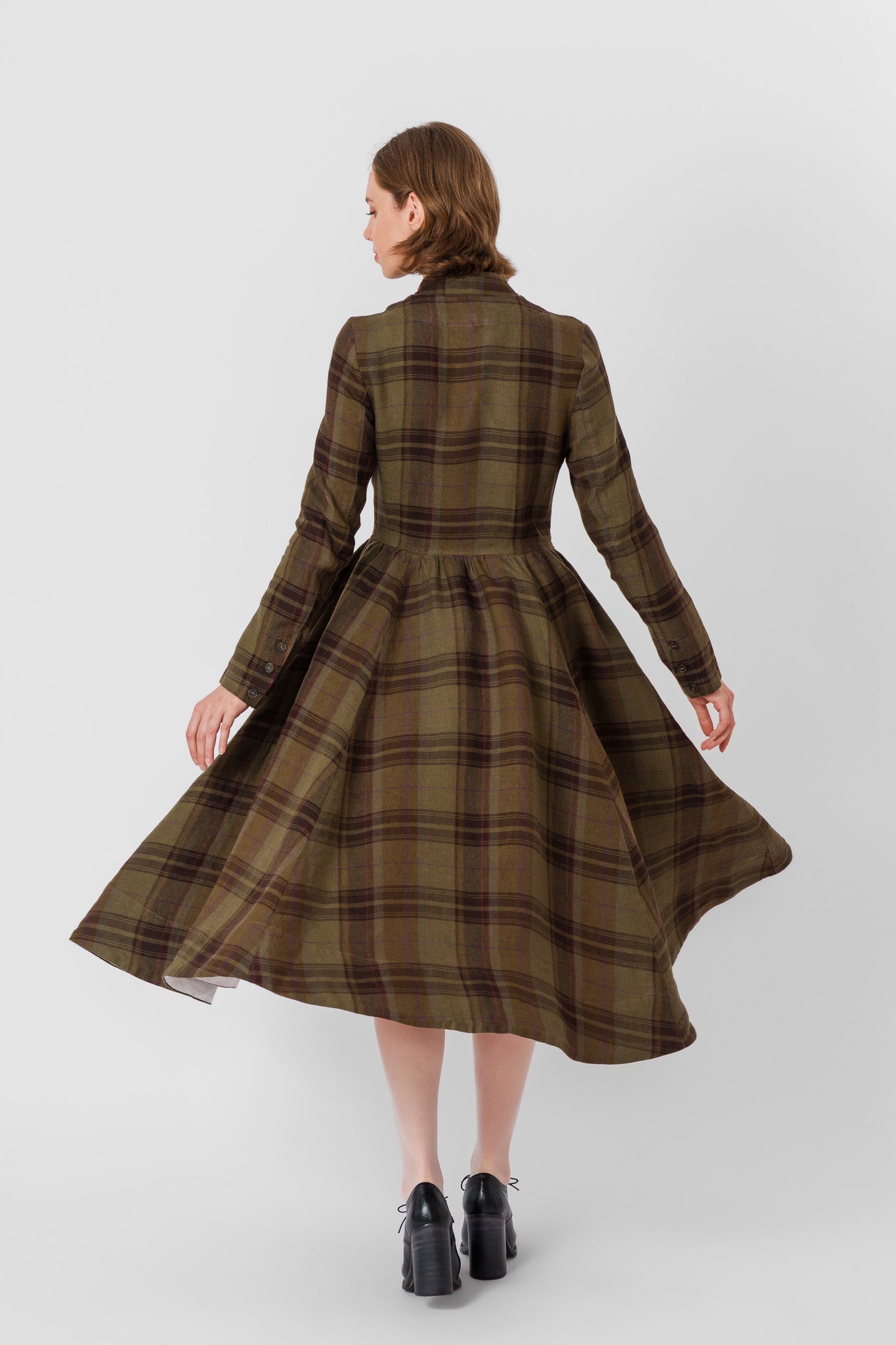 Victorian Coat, Long Sleeve, Twill Linen, Oak Tartan#color_oak-tartan