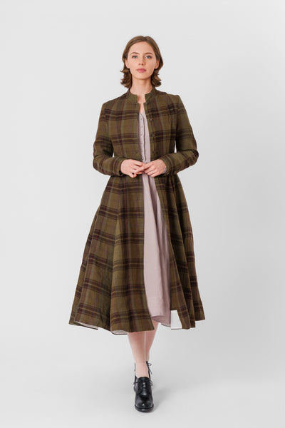 Victorian Coat, Long Sleeve, Twill Linen, Oak Tartan#color_oak-tartan