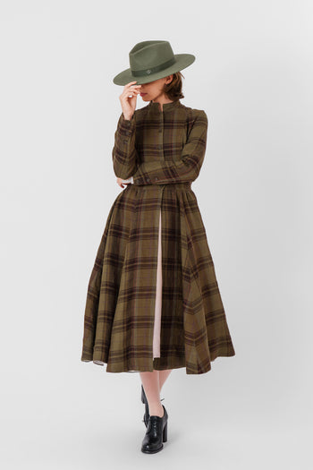 Victorian Coat, Long Sleeve, Twill Linen, Oak Tartan#color_oak-tartan