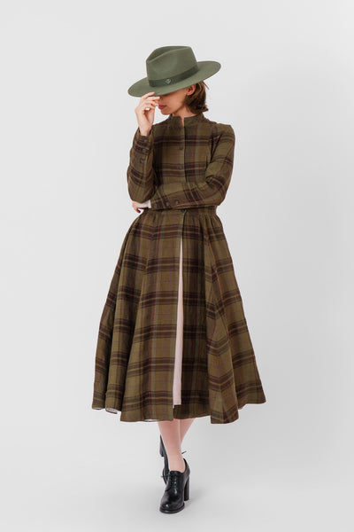 Victorian Coat, Long Sleeve, Twill Linen, Oak Tartan#color_oak-tartan