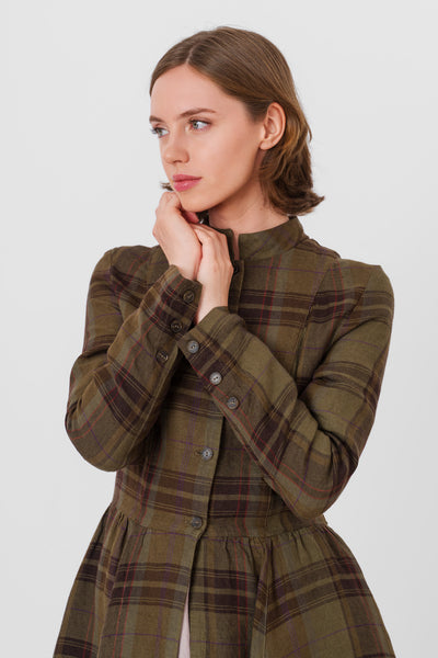 Victorian Coat, Long Sleeve, Twill Linen, Oak Tartan#color_oak-tartan