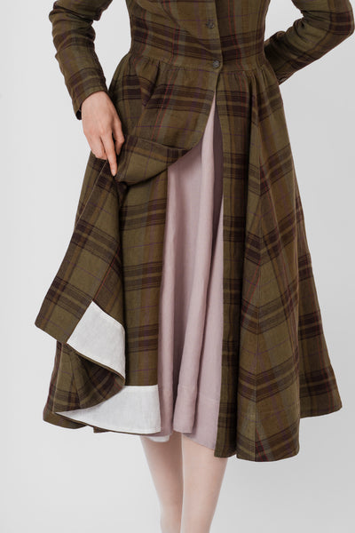 Victorian Coat, Long Sleeve, Twill Linen, Oak Tartan#color_oak-tartan