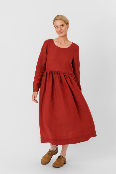 Smock Dress, Long Sleeve, Deep Terracotta#color_deep-terracotta