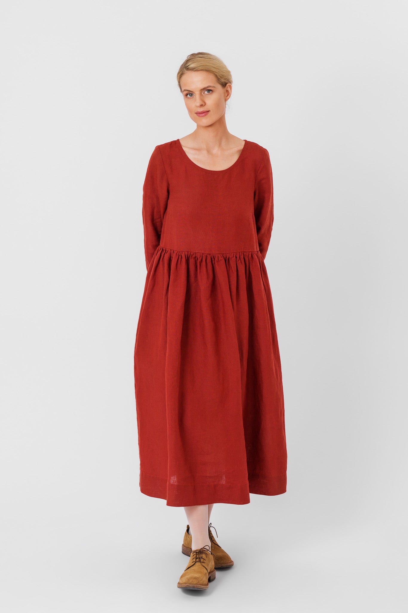 Smock Dress, Long Sleeve, Deep Terracotta#color_deep-terracotta