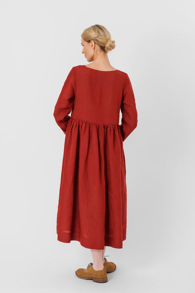 Smock Dress, Long Sleeve, Deep Terracotta#color_deep-terracotta