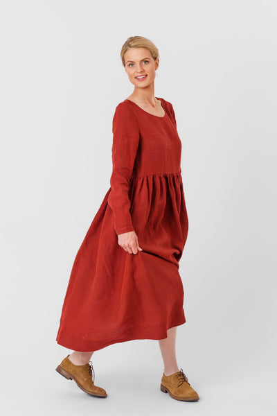 Smock Dress, Long Sleeve, Deep Terracotta#color_deep-terracotta