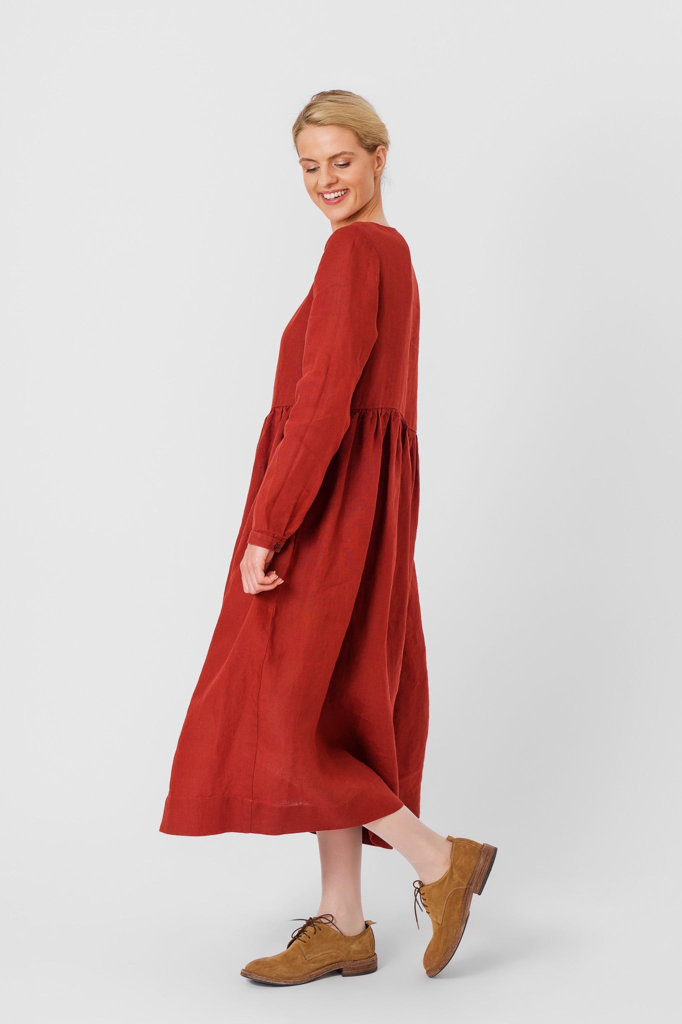 Smock Dress, Long Sleeve, Deep Terracotta#color_deep-terracotta
