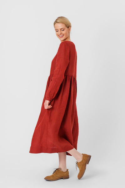 Smock Dress, Long Sleeve, Deep Terracotta#color_deep-terracotta