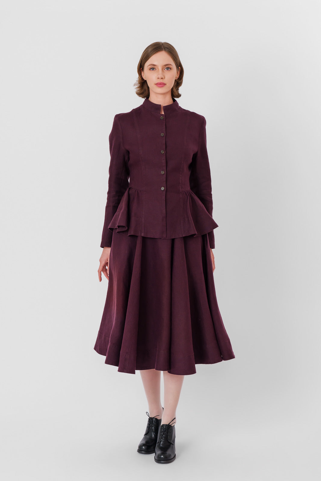 Peplum Jacket, Long Sleeve, Twill Linen, Royal Grape