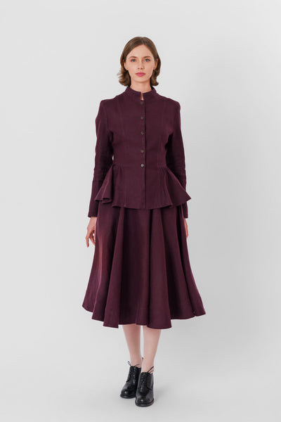 Peplum Jacket, Long Sleeve, Twill Linen, Royal Grape
