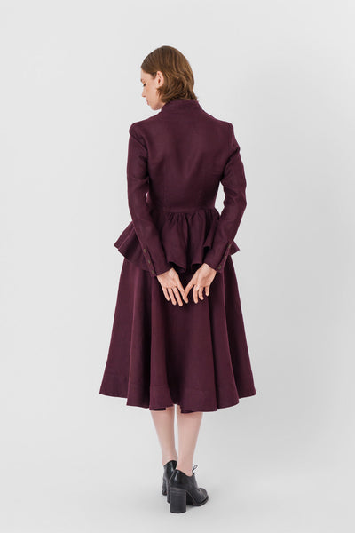 Peplum Jacket, Long Sleeve, Twill Linen, Royal Grape