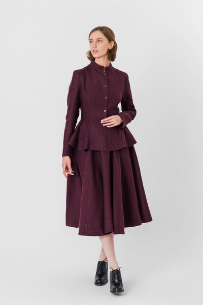 Peplum Jacket, Long Sleeve, Twill Linen, Royal Grape