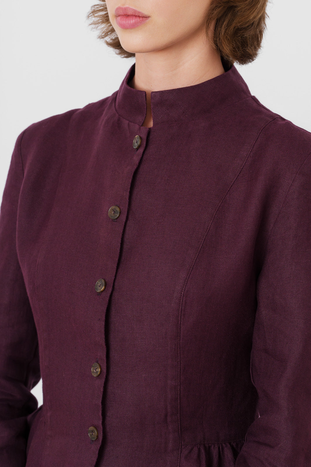 Peplum Jacket, Long Sleeve, Twill Linen, Royal Grape