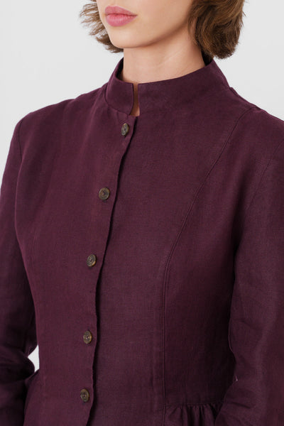 Peplum Jacket, Long Sleeve, Twill Linen, Royal Grape