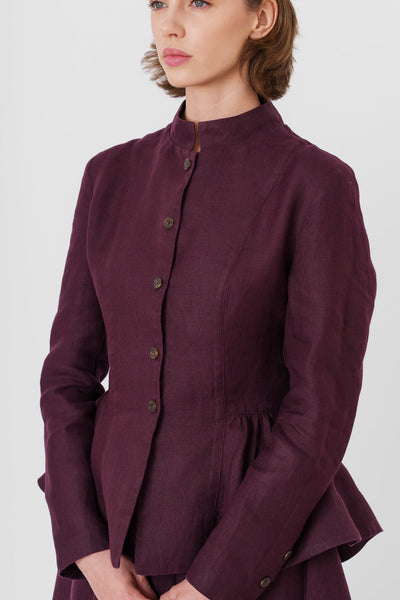 Peplum Jacket, Long Sleeve, Twill Linen, Royal Grape