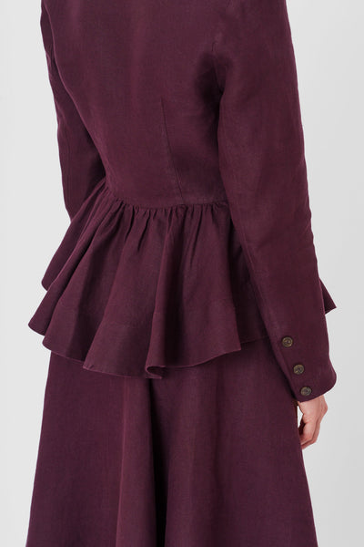 Peplum Jacket, Long Sleeve, Twill Linen, Royal Grape