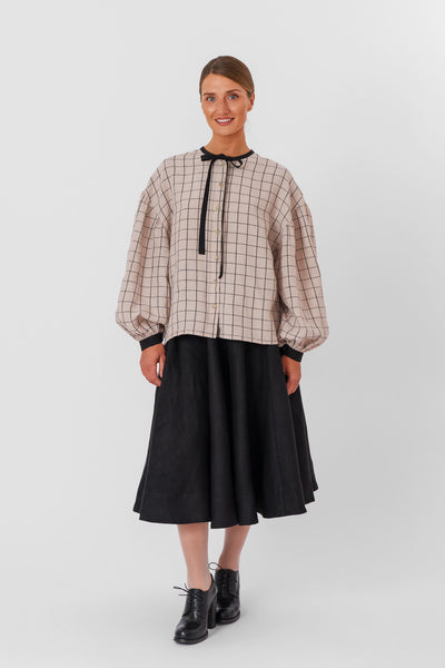 Clementine Shirt, Long Sleeve, Latte Grid#color_latte-grid