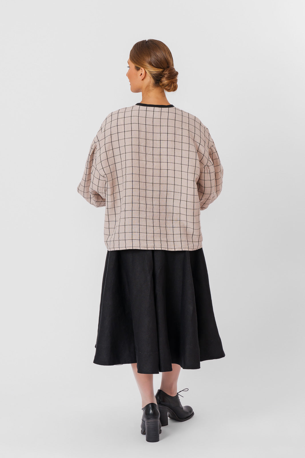 Clementine Shirt, Long Sleeve, Latte Grid#color_latte-grid