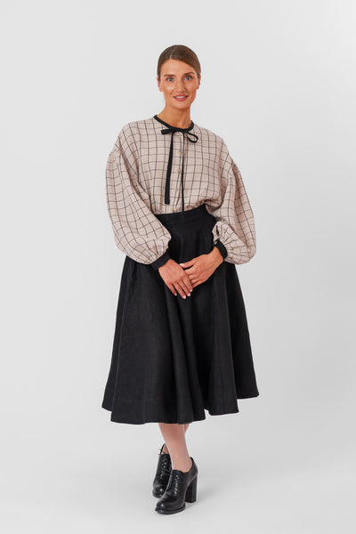 Clementine Shirt, Long Sleeve, Latte Grid#color_latte-grid