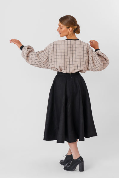 Clementine Shirt, Long Sleeve, Latte Grid#color_latte-grid