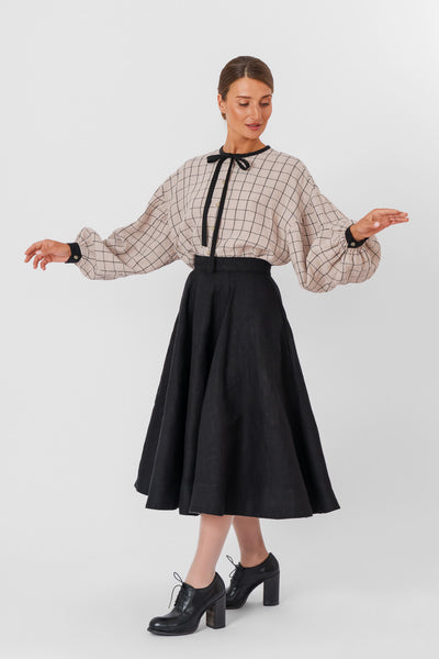 Clementine Shirt, Long Sleeve, Latte Grid#color_latte-grid