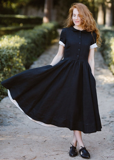 Classic Dress, Short Sleeve, Black Pansy#color_black-pansy