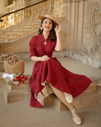 Darcy Dress, Short Sleeve, Marsala Red#color_marsala-red