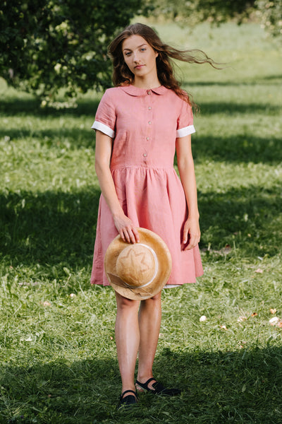 Mini Classic Dress, Short Sleeve, Vinatge Pink#color_vintage-pink